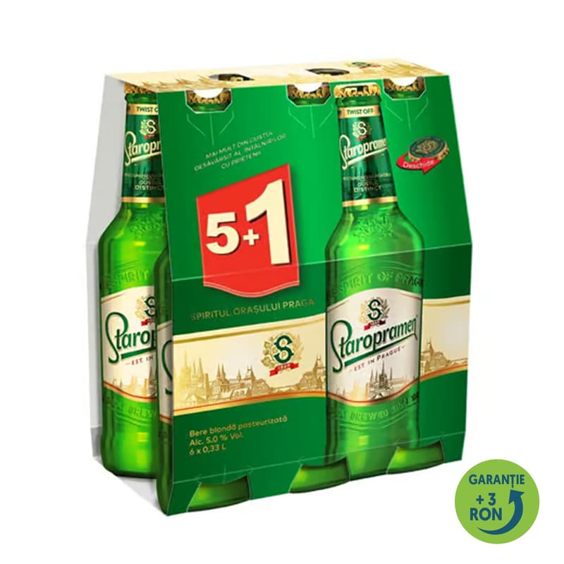 Staropramen Beer Blonde Glass Bottle 5+1 Pack