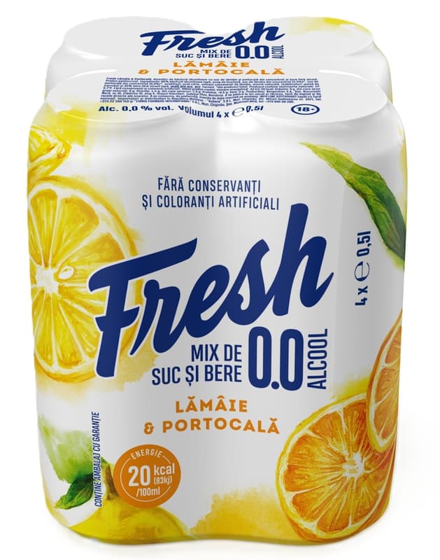 Fresh 0.0 Bere fara alcool mix cu suc de lamaie si portocale doza 4 pack