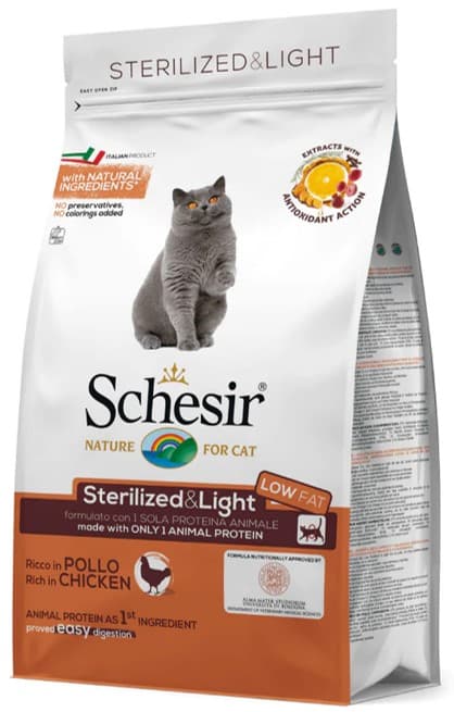 Schesir Hrana uscata pentru pisici sterilizate, Monoprotein, Pui