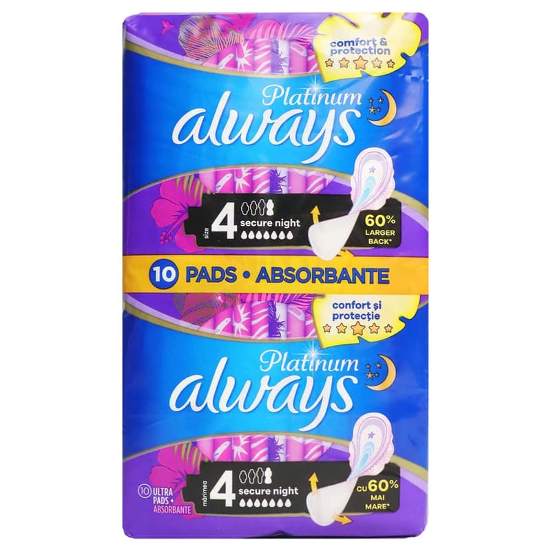 Always Platinum Secure Night Sanitary Towels, 4