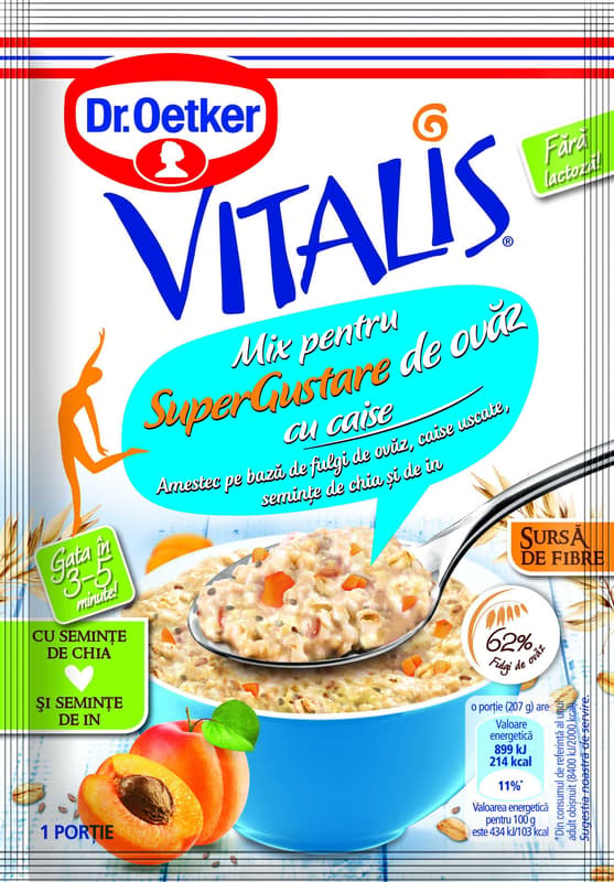 Dr. Oetker Vitalis Super Delicious Oat Snack with Apricots, Lactose Free