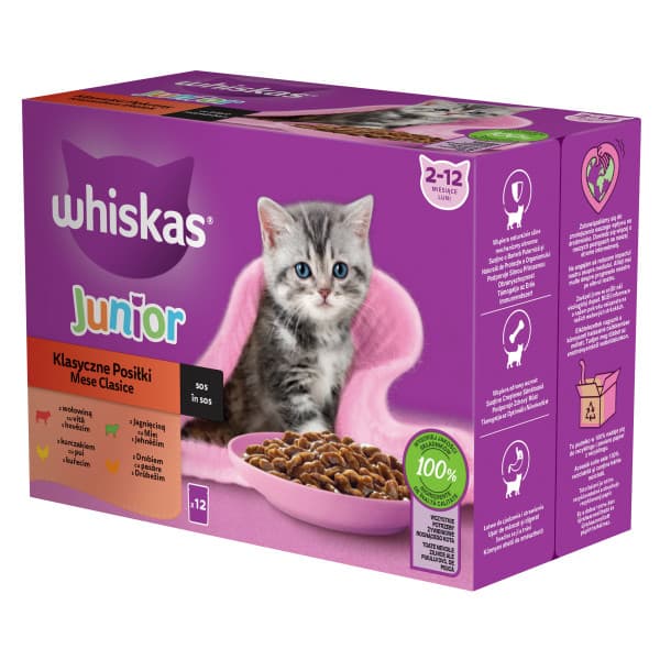 Whiskas Junior Wet Food for Junior Cats, Classic Selection in Meat Sauce 12 x 85 g