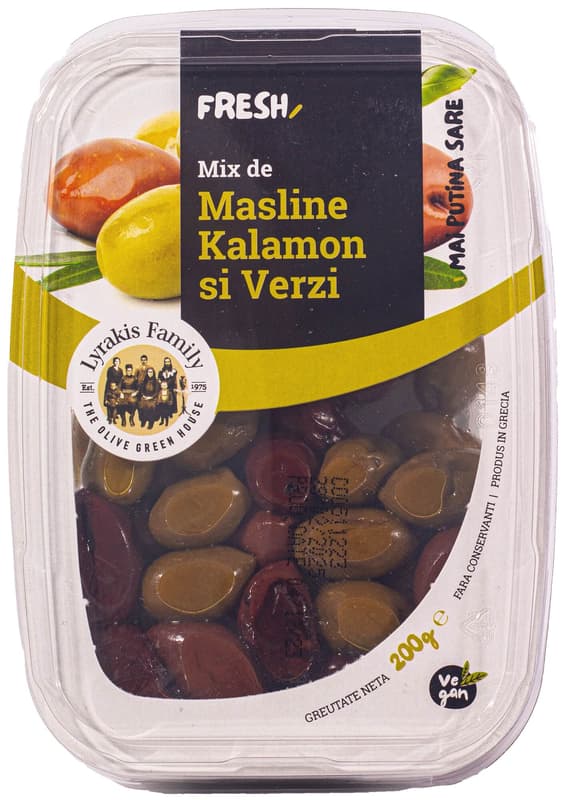 Lyrakis Mix de masline verzi si kalamon marinate in ulei de masline extra virgin
