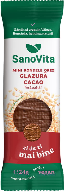 Sanovita Mini-rondele de orez cu glazura de cacao fara zahar (xylitol)