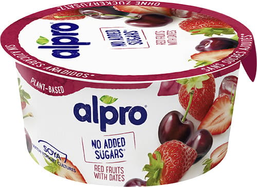 Alpro Produs fermentat pe baza de soia cu cirese, capsuni si curmale fara zahar adaugat