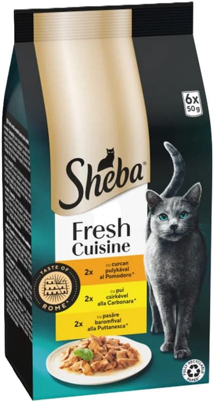 Sheba Taste of Rome hrana umeda pentru pisici adulte, cu pui, curcan si pasare 6x50g