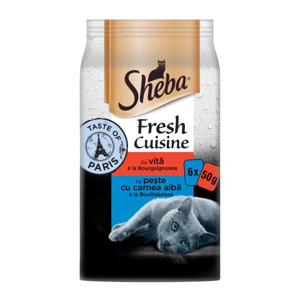 Sheba Taste of Paris Wet Food for Adult Cats with Beef and White Fish