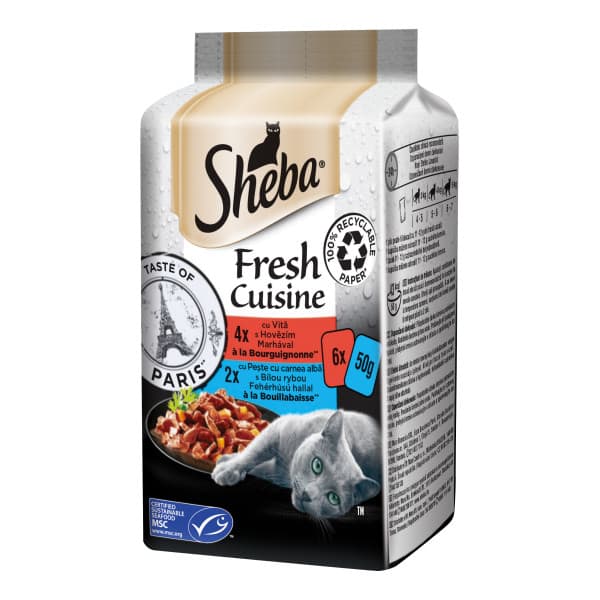 Sheba Taste of Paris Wet Food for Adult Cats with Beef and White Fish