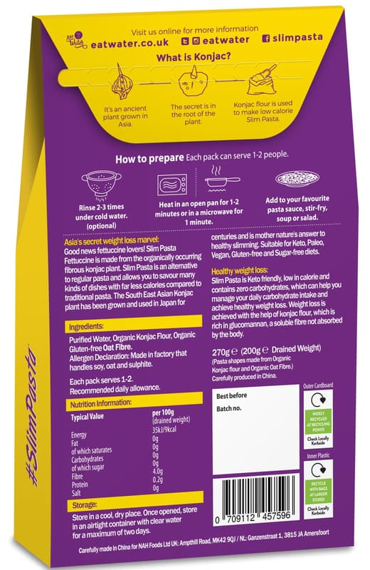 Slim Pasta ECO Fettuccine made from konjac flour