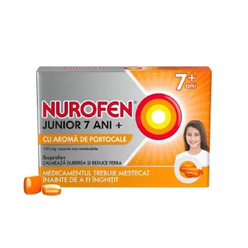 NUROFEN JUNIOR 7 YEARS+ ORANGE FLAVOUR 100MG X 12 CHEWABLE CAPSULES