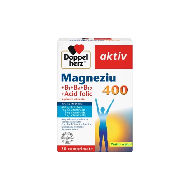 DOPPELHERZ AKTIV MAGNESIUM 400 + VITAMINS B1 + B6 + B12 + FOLIC ACID 30 TABLETS