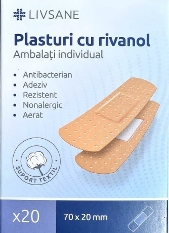 LIVSANE RIVANOL PLASTERS 2CM X7CM 20 PIECES