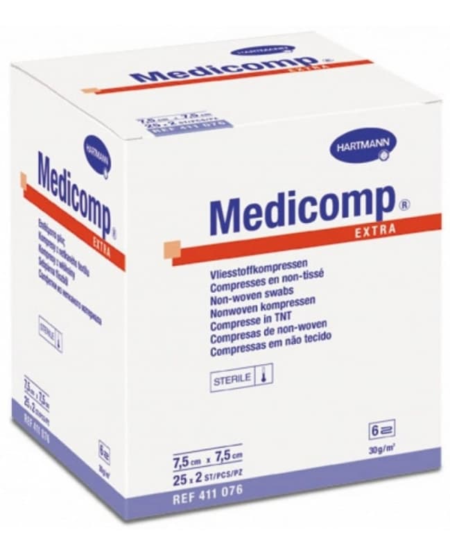 HARTMANN MEDICOMP EXTRA COMPRESE STERILE DE MATERIAL NETESUT 6 STRATURI 7.5X7.5CM X 25BUC