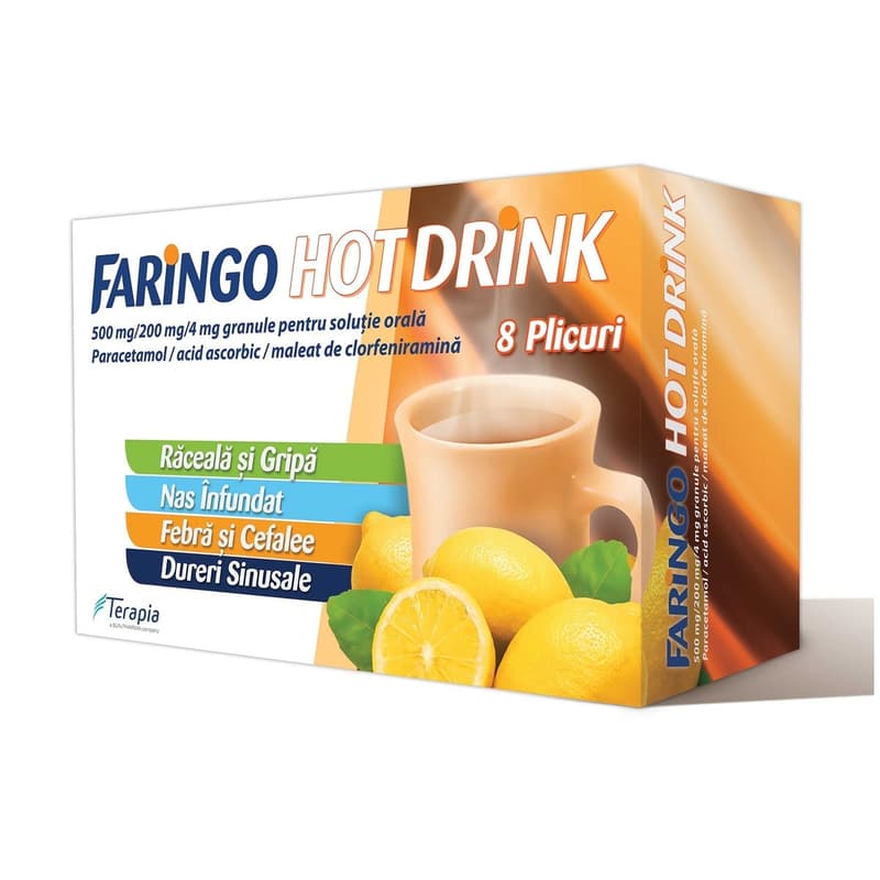 FARINGO HOT DRINK 500MG/200MG/4MG X 8 SACHETS