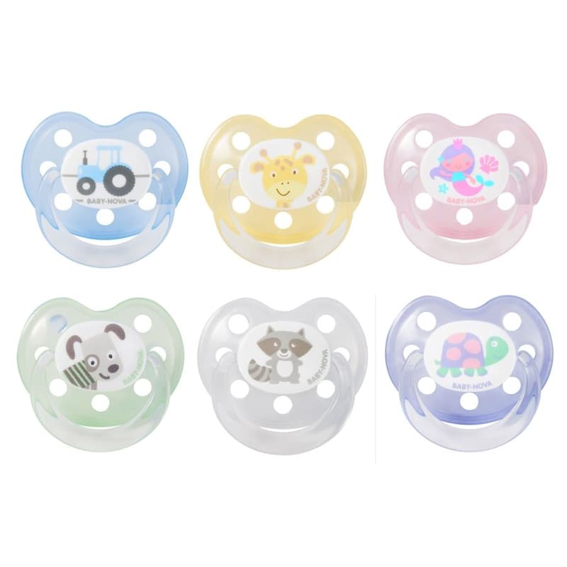 Baby Nova Suzete PP ortodontice, decorate multicolor, inel, 0 luni+
