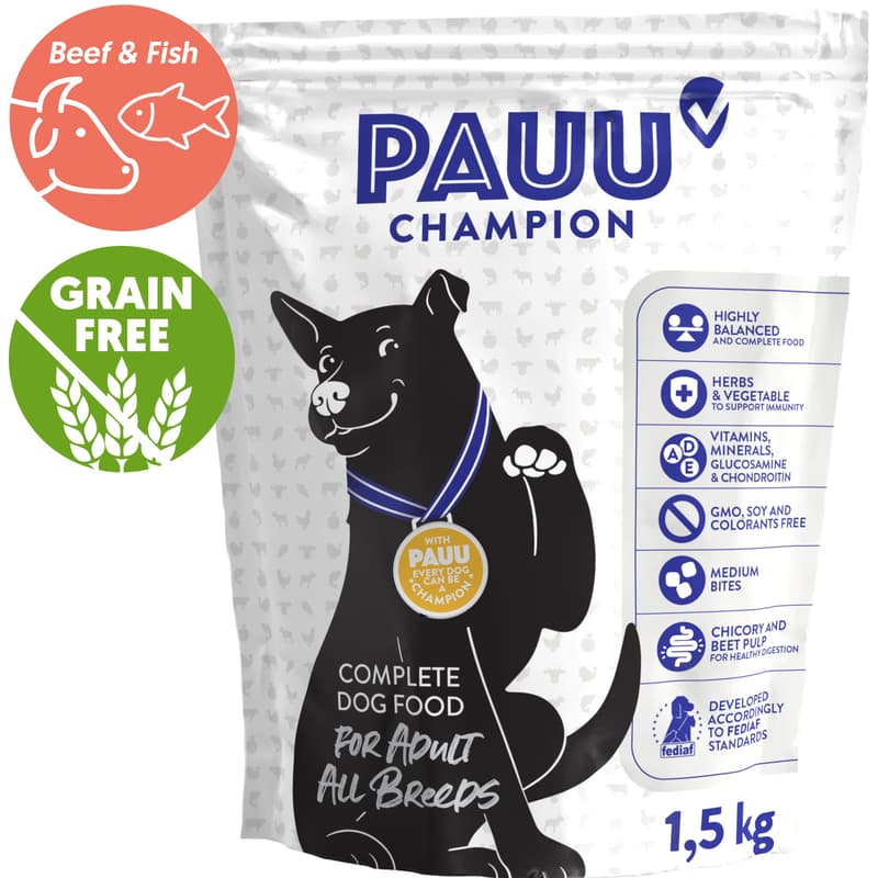 Pauu Grain-Free Kibble with Fresh Carp, Salmon and Beef for Dogs