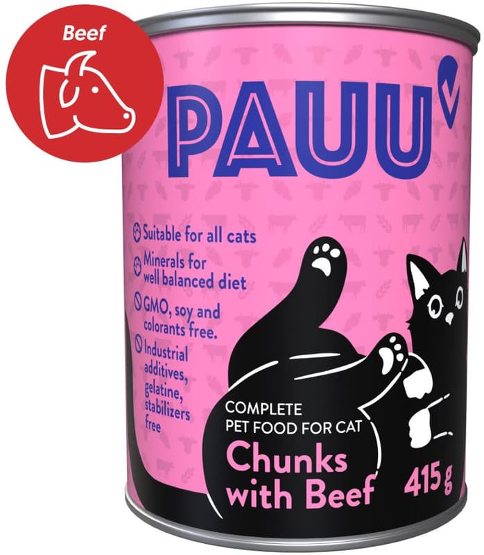 Pauu bucati cu carne de vita in sos pentru pisici
