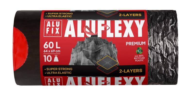 ALUFIX Bin liners with drawstring, ALUFLEXY LDPE steel 60L