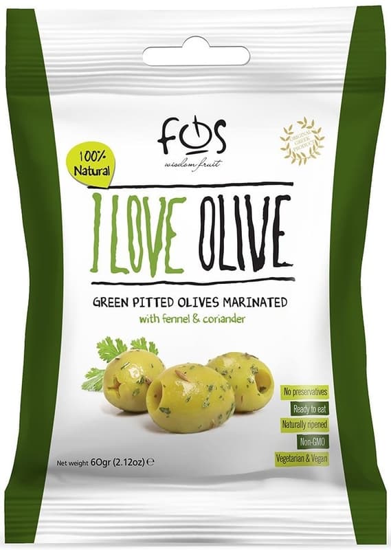 FOS Green Pitted Olives marinated with fennel and coriander
