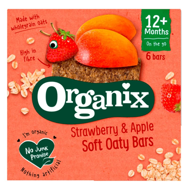 Organix ECO Batoane din ovaz integral cu capsuni si mere, 12 luni+, 6x23g