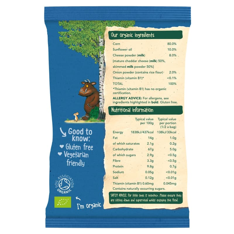 Organix Gruffalo Figurine din porumb cu branza si ceapa, 4x15g, 12+