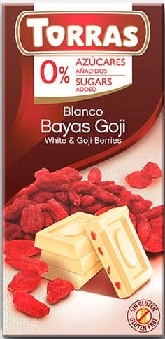 Torras White Chocolate with Goji berries sugar free, gluten free
