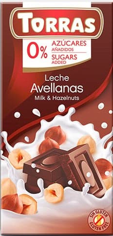 Torras Milk Chocolate with hazelnuts, no added sugar, gluten free