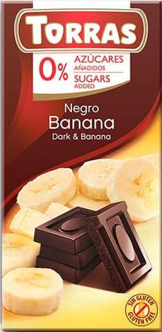 Torras Dark Chocolate with banana, no added sugar, gluten free