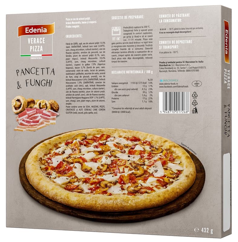 Edenia Verace Pizza with pancetta & mushrooms