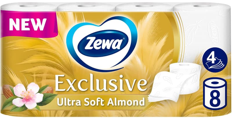 Zewa Exclusive Almond Blossom Toilet Paper, 4-ply, 8 rolls