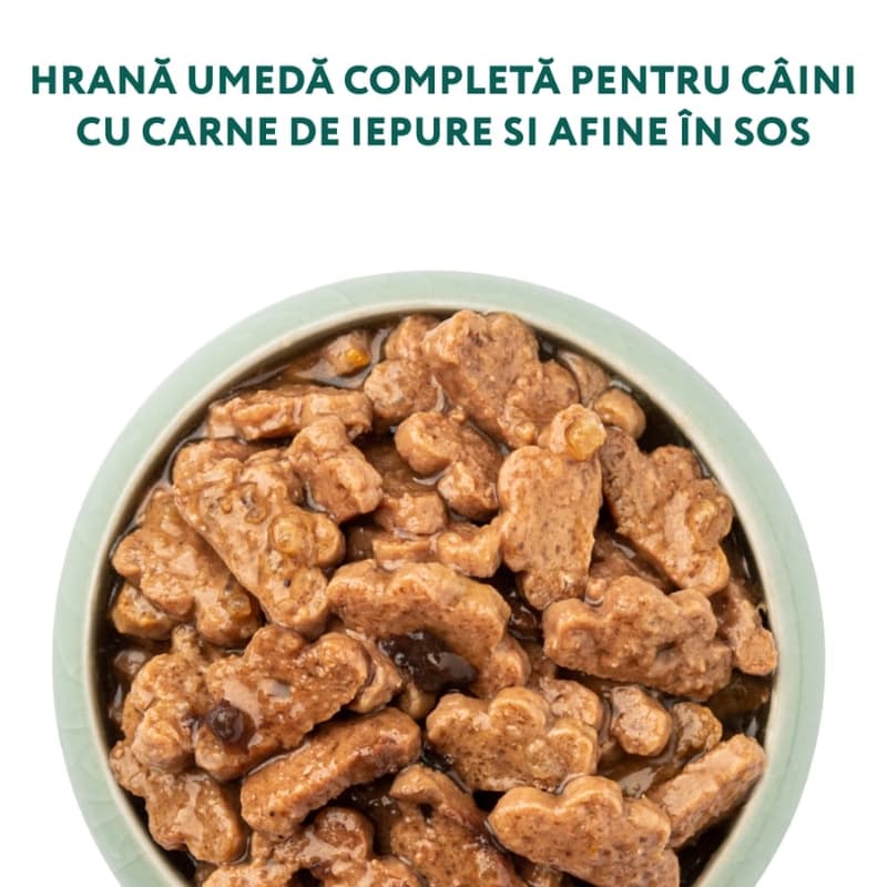 Optimeal Hrana umeda completa pentru caini adulti, cu iepure si afine salbatice in sos