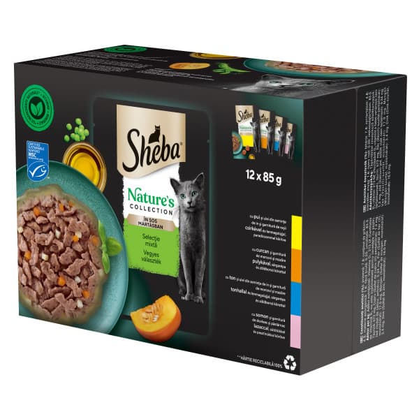 Sheba Nature's collection hrana umeda pentru pisici adulte, selectie mixta in sos