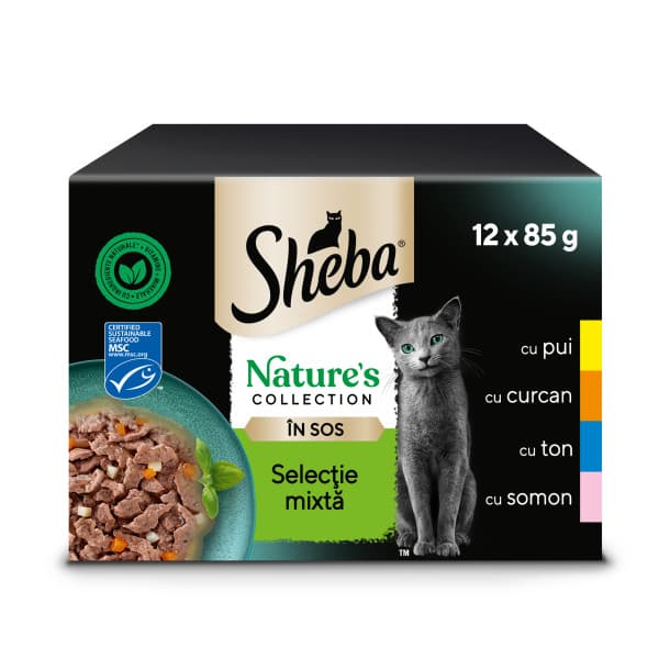 Sheba Nature's collection hrana umeda pentru pisici adulte, selectie mixta in sos
