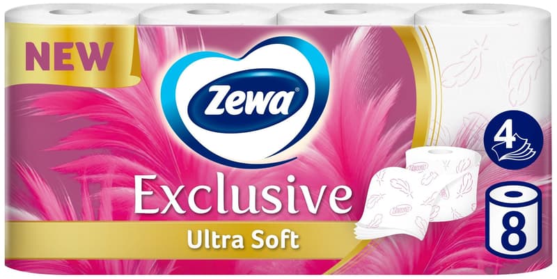 Zewa Exclusive Ultra Soft Toilet Paper, 4-ply, 8 rolls