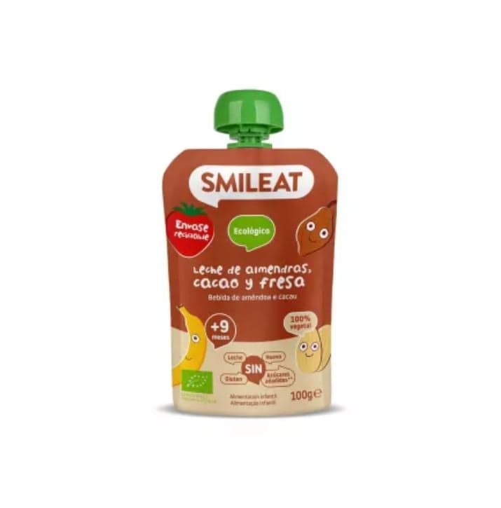 Smileat ECO Almond Milk, Cocoa and Strawberry Puree Snack, +9 months
