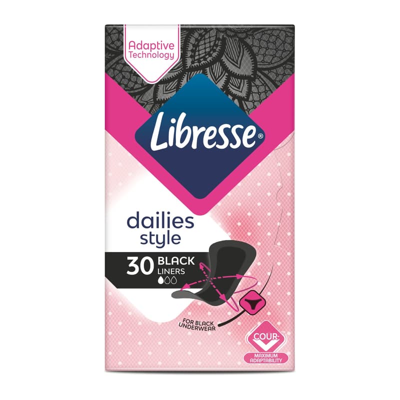 Libresse Normal Black Daily Liners, 30 pieces