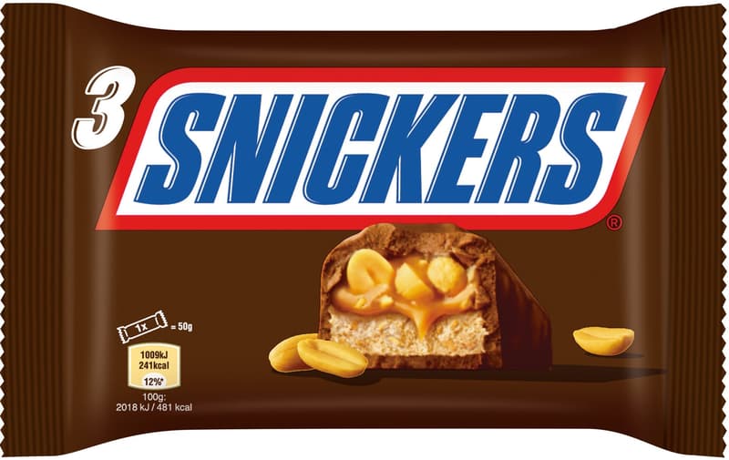 Snickers Batoane de ciocolata cu lapte, cu caramel si alune prajite 3x50g