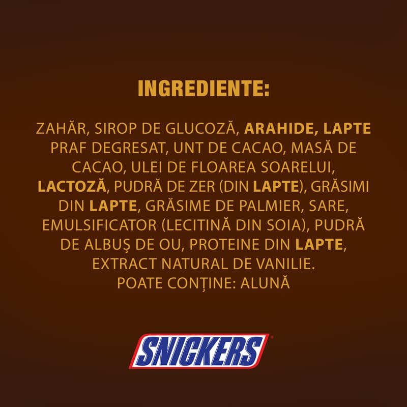 Snickers Batoane de ciocolata cu lapte, cu caramel si alune prajite 3x50g