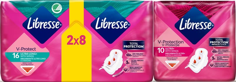 Libresse Ultra Long Duo Pack, 16 Pieces + Ultra Normal, 10 Pieces