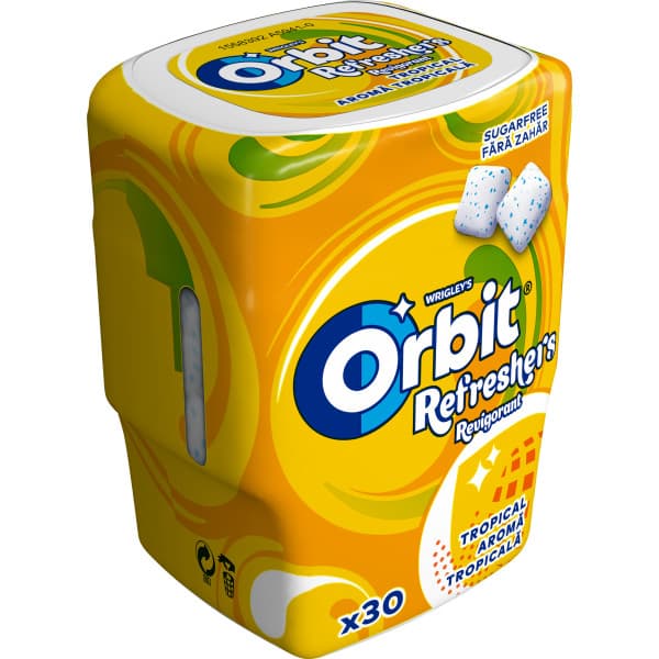 Orbit Refreshers Tropical Guma de mestecat fara zahar cu indulcitori si arome de fructe, 30 buc