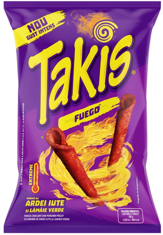 Takis Fuego Tortilla Chips cu aroma de ardei iute si lamaie verde