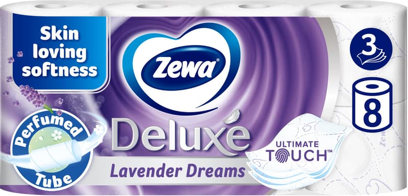 Zewa Deluxe Lavander Dreams Toilet Paper, 3 Layers, 8 Rolls