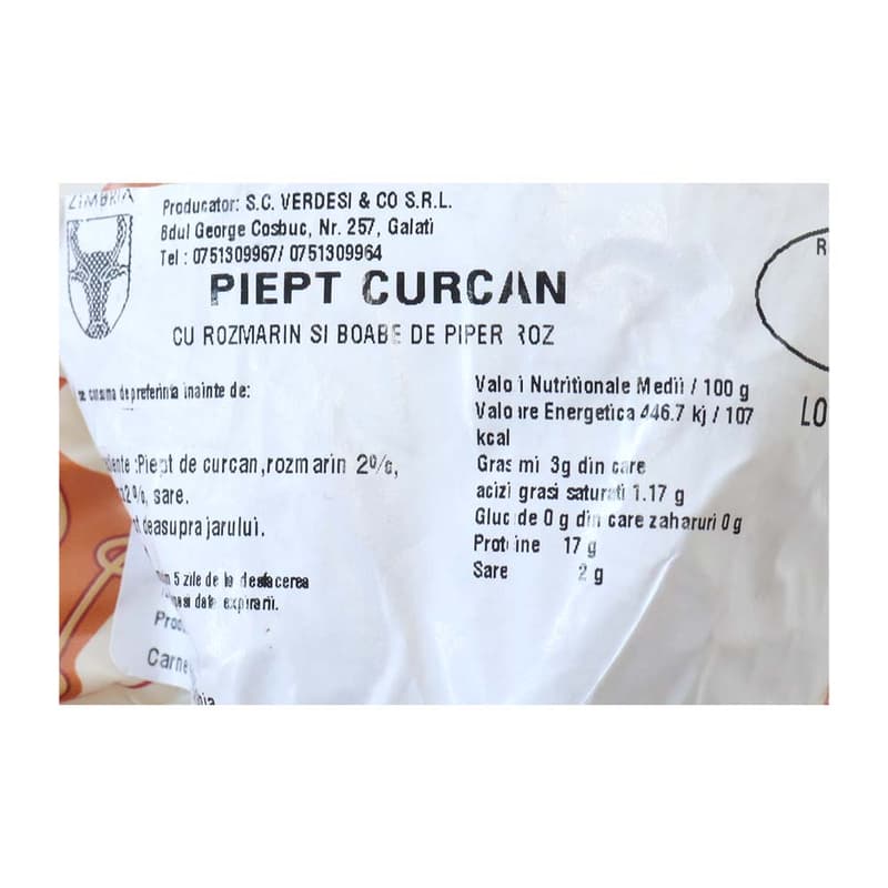 Zimbria Piept de curcan cu rozmarin si boabe de piper roz