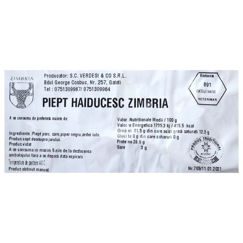 Zimbria Piept de porc haiducesc copt deasupra jarului