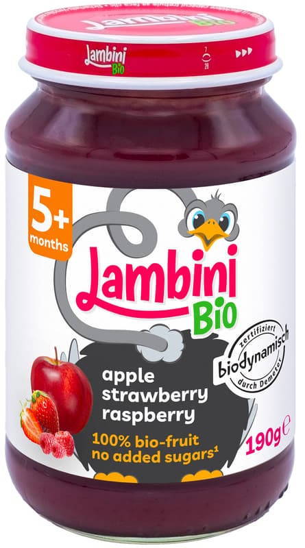 Lambini ECO Raspberry, strawberry and apple puree