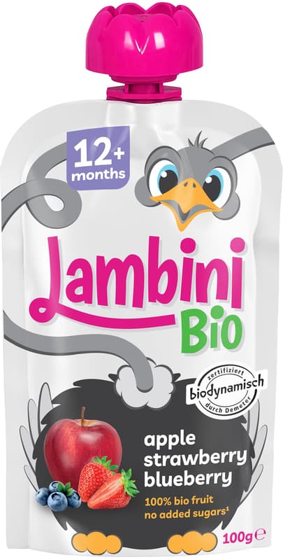 Lambini ECO Apple, blueberry and strawberry puree