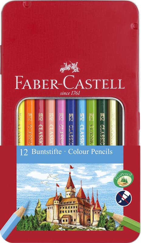 Faber-Castell Set creioane colorate 12 culori, cutie metal