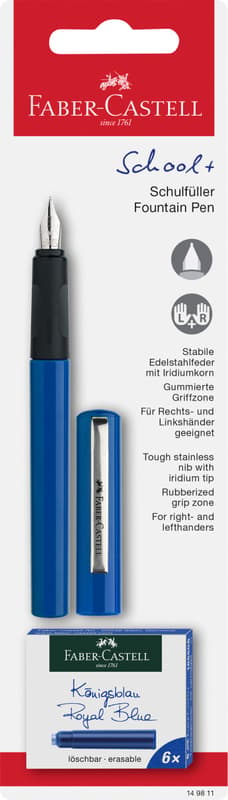 Faber-Castell Blister stilou scolar + 6 cartuse, albastru