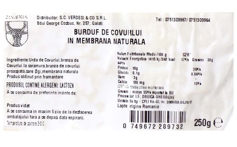 Zimbria Burduf de covurlui in membrana naturala