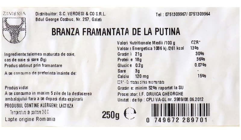 Zimbria Branza framantata la putina